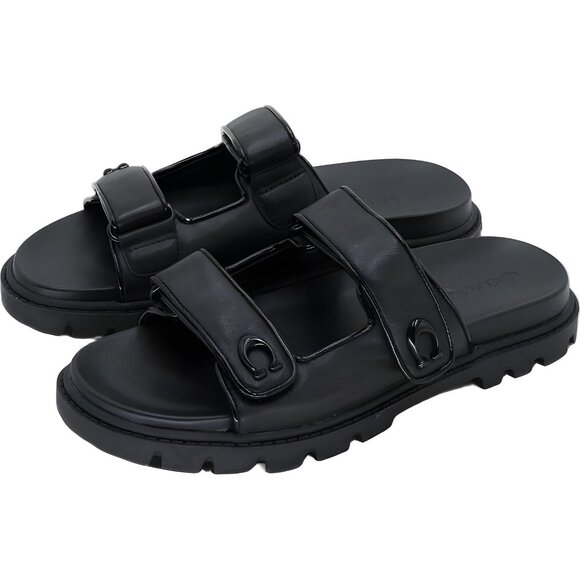 Coach Brynn Leather Slide Heeled Sandals Black Women's US 9.5M - Picture 2 of 6